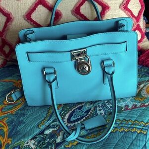 Michael Kors handbag, turquoise, 12”wide, 10”tall, gently used
